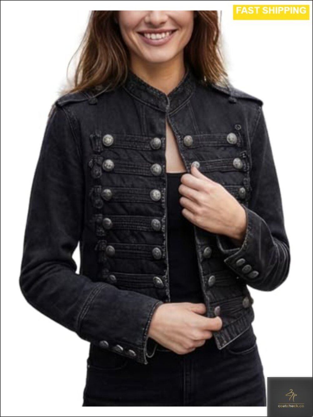 Military Denim Jacket Steampunk Gothic Coat Double Breasted Jean Jacket